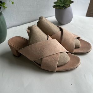 Mansur Gavriel Suede CrissCross Strap Slide Heel Sandal-Pink Sand-EU37.5-US 7.5